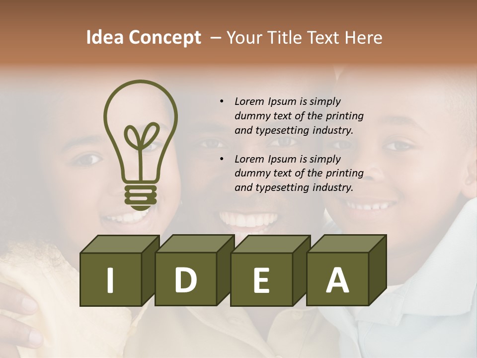 Man And Two Young Children Embracing And Smiling PowerPoint Template