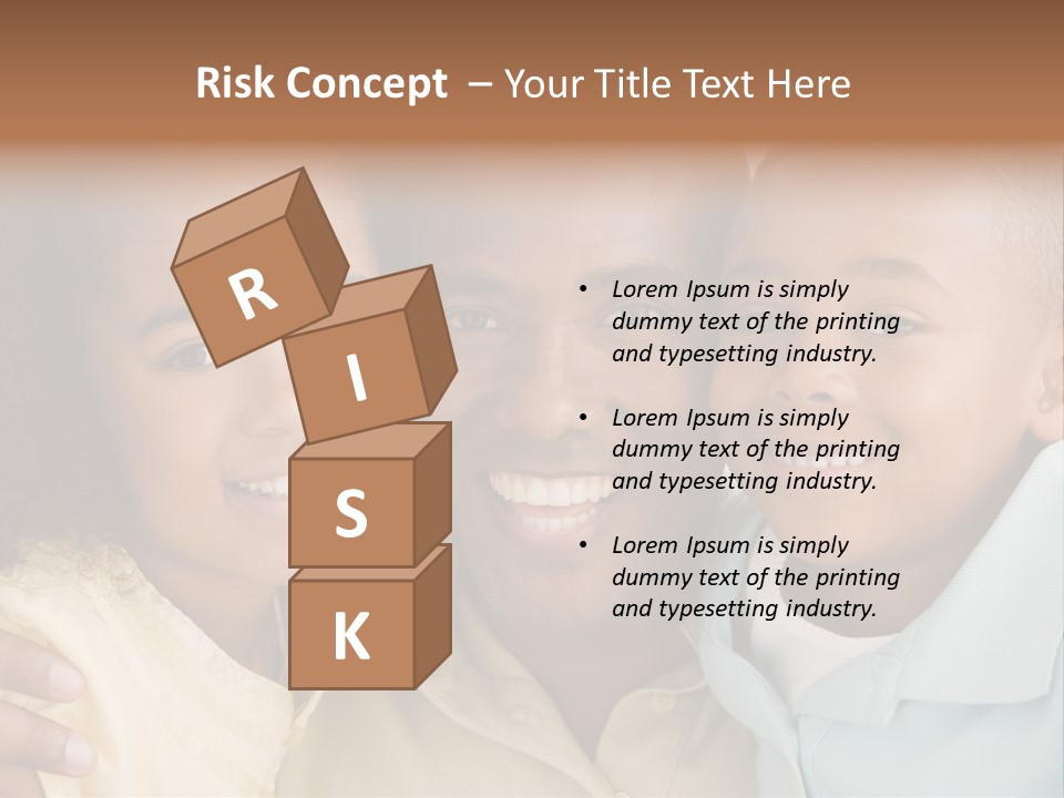 Man And Two Young Children Embracing And Smiling PowerPoint Template