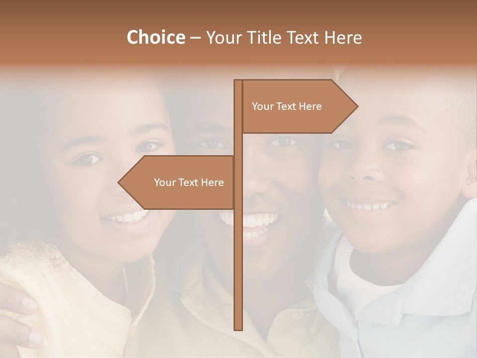 Man And Two Young Children Embracing And Smiling PowerPoint Template