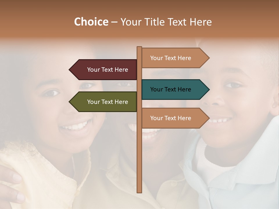 Man And Two Young Children Embracing And Smiling PowerPoint Template