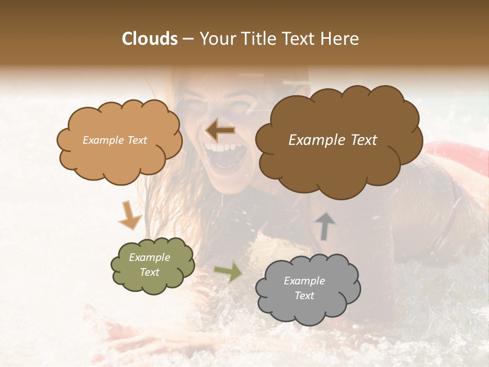 A Woman Is In The Water On A Surfboard PowerPoint Template