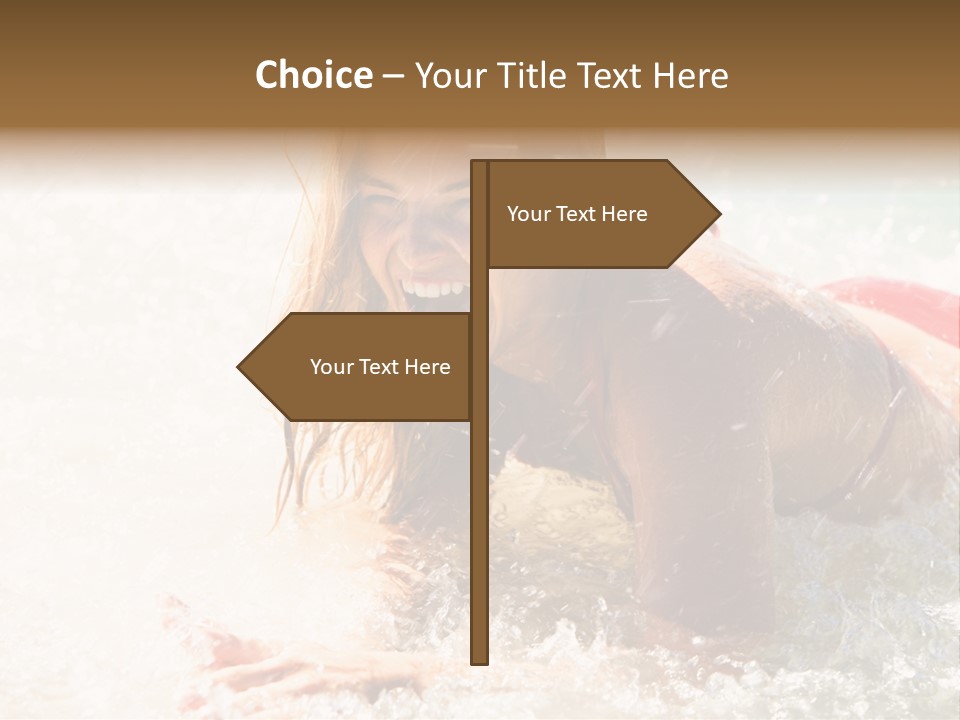 A Woman Is In The Water On A Surfboard PowerPoint Template