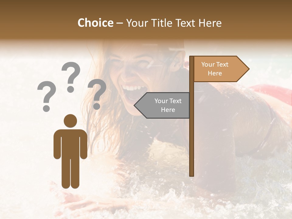 A Woman Is In The Water On A Surfboard PowerPoint Template
