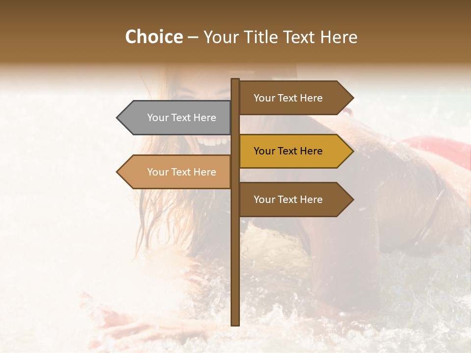 A Woman Is In The Water On A Surfboard PowerPoint Template