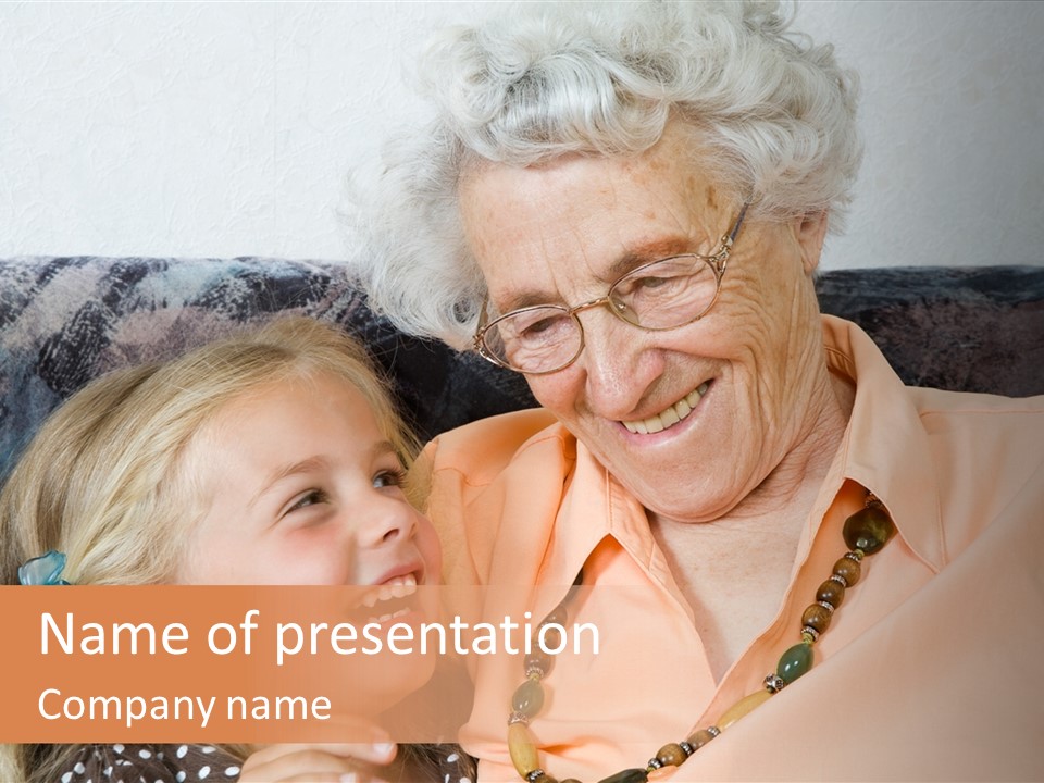 A Little Girl With Is Laughing With Her Great-Grandmother PowerPoint Template