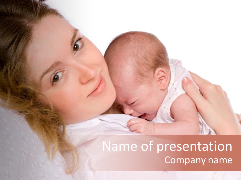 Happy Mother Holding Her Crying Baby Isolated PowerPoint Template