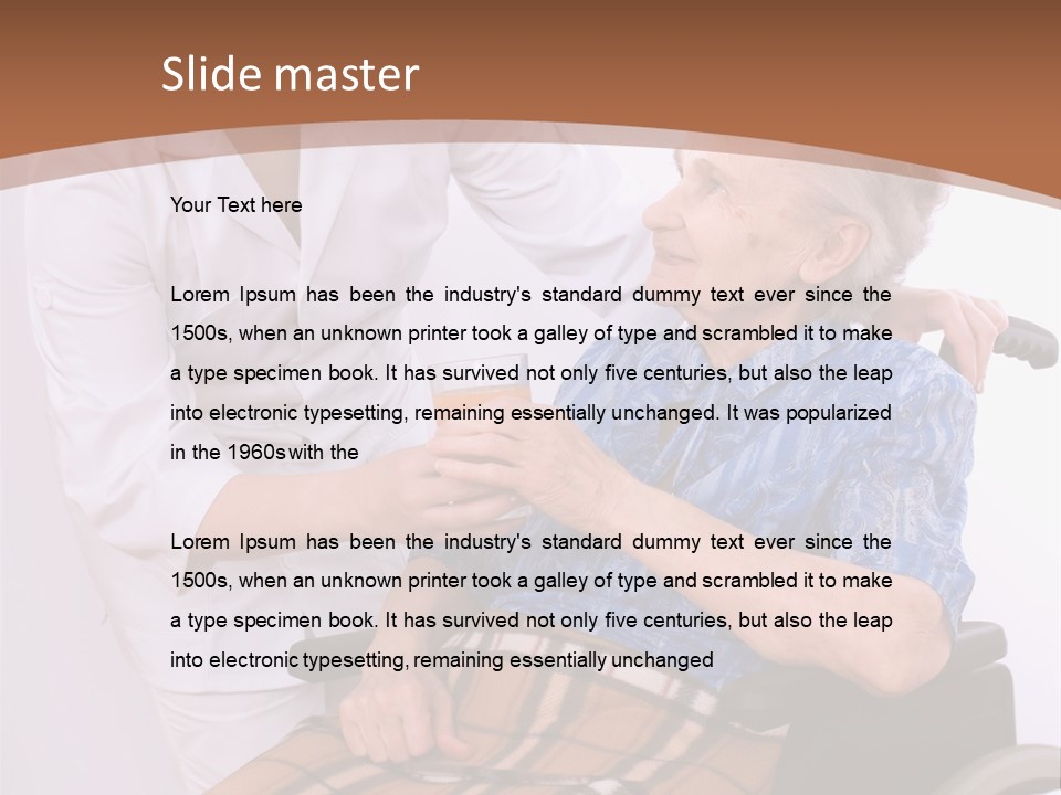 Health Care Worker And Elderly Woman In Wheelchair Needs Help PowerPoint Template