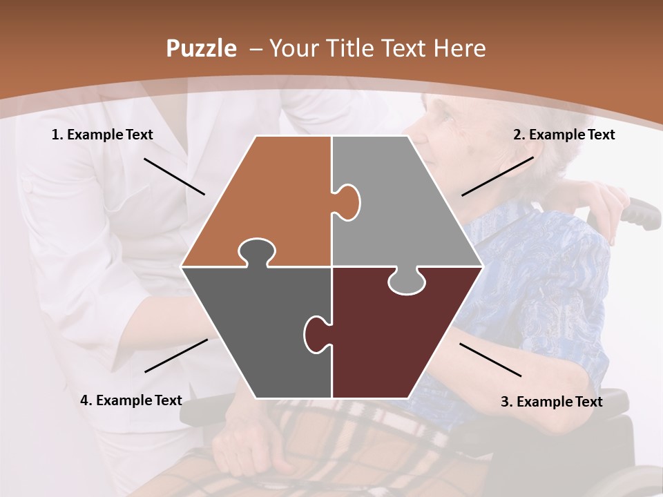 Health Care Worker And Elderly Woman In Wheelchair Needs Help PowerPoint Template