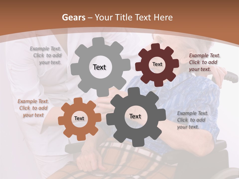 Health Care Worker And Elderly Woman In Wheelchair Needs Help PowerPoint Template