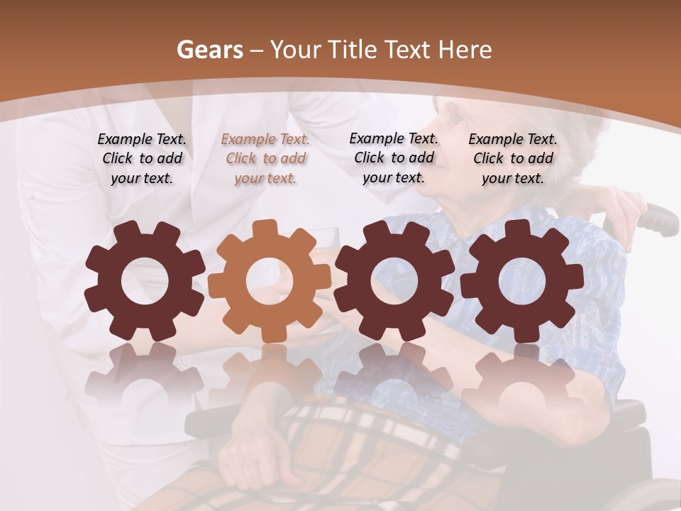 Health Care Worker And Elderly Woman In Wheelchair Needs Help PowerPoint Template