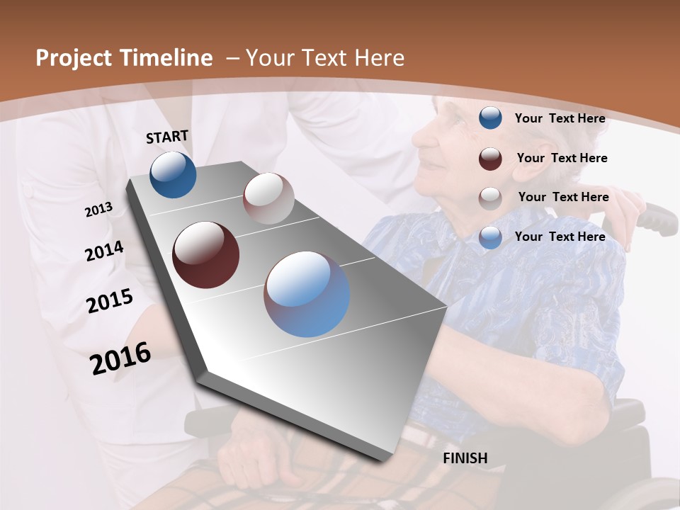 Health Care Worker And Elderly Woman In Wheelchair Needs Help PowerPoint Template