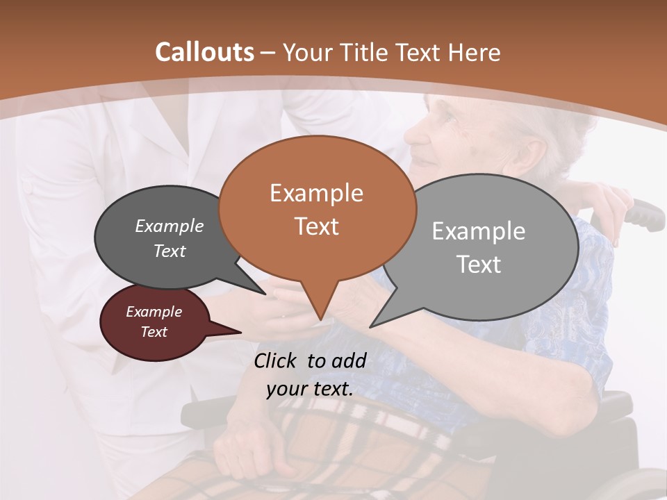 Health Care Worker And Elderly Woman In Wheelchair Needs Help PowerPoint Template