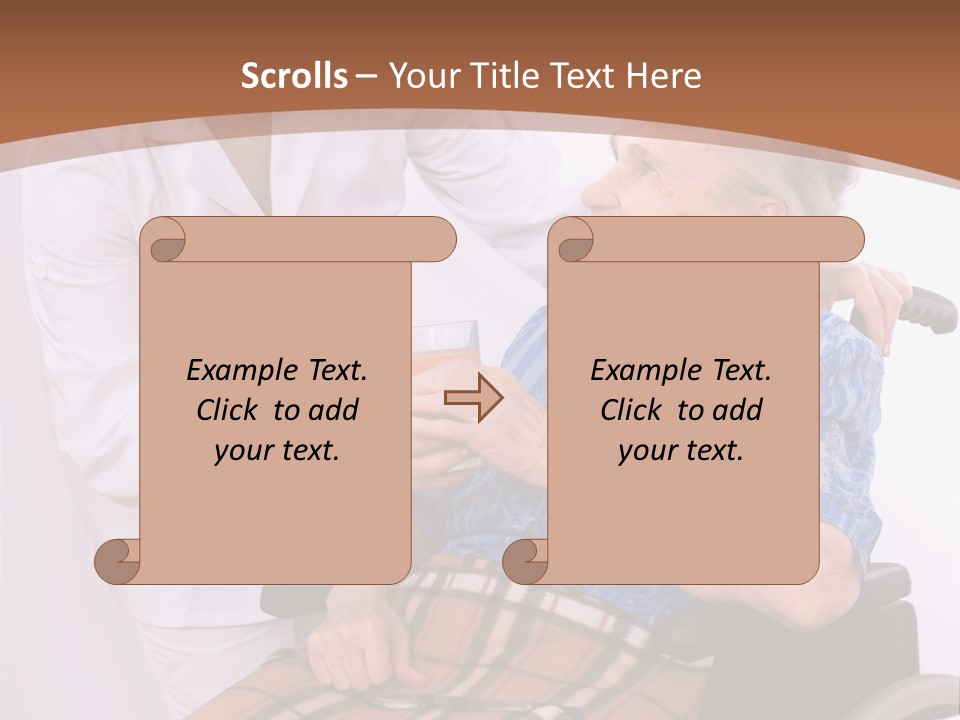 Health Care Worker And Elderly Woman In Wheelchair Needs Help PowerPoint Template