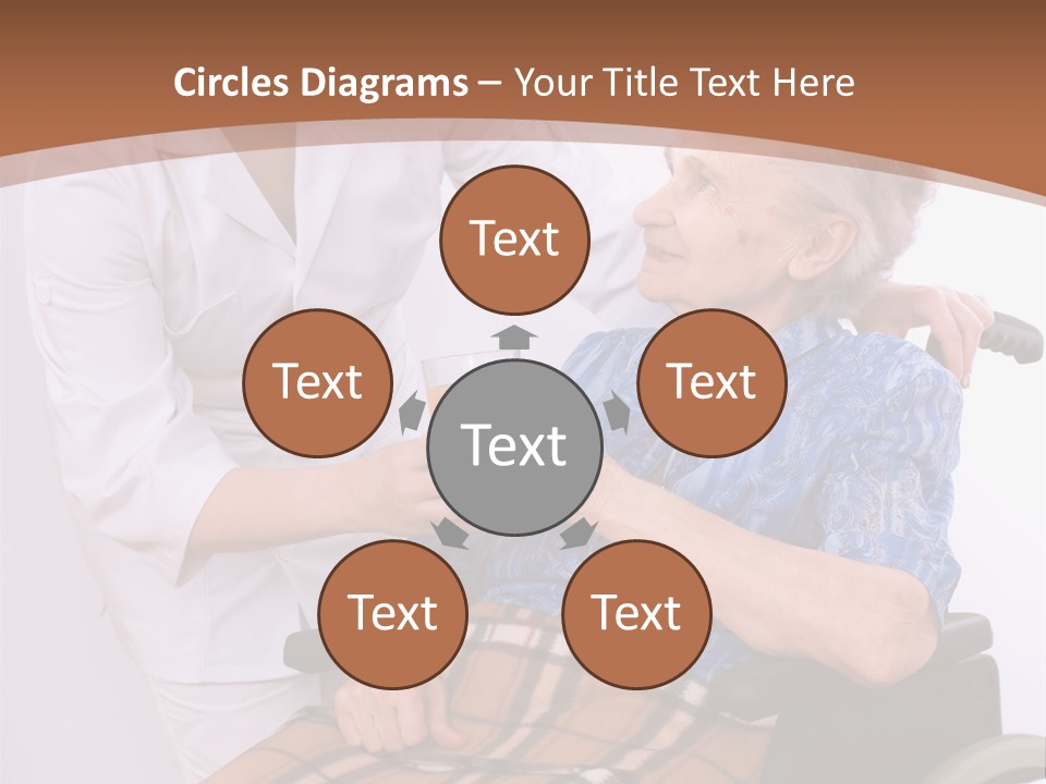 Health Care Worker And Elderly Woman In Wheelchair Needs Help PowerPoint Template