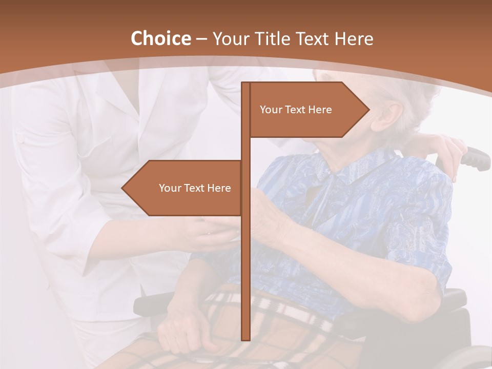 Health Care Worker And Elderly Woman In Wheelchair Needs Help PowerPoint Template