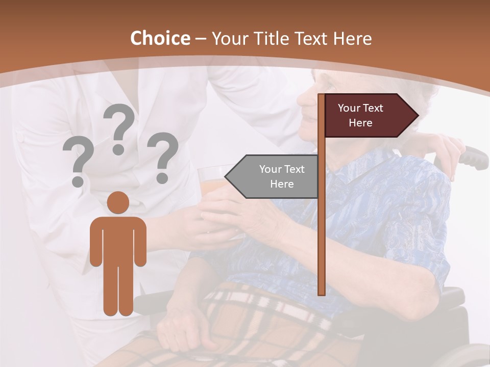Health Care Worker And Elderly Woman In Wheelchair Needs Help PowerPoint Template
