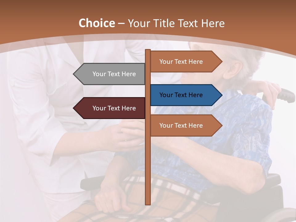 Health Care Worker And Elderly Woman In Wheelchair Needs Help PowerPoint Template
