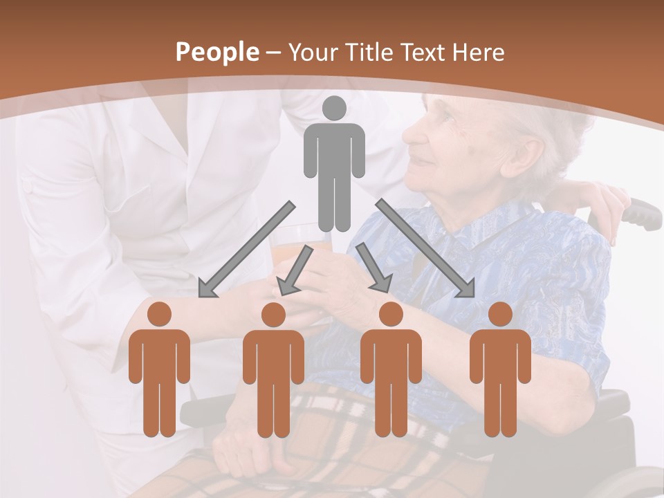 Health Care Worker And Elderly Woman In Wheelchair Needs Help PowerPoint Template