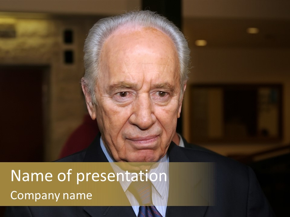 Jerusalem, August 26,2006: President The State Of Israel Shymon Peres Converses With The Journalists In The Israeli Parliament (Knesset) On August 26 Jerusalem, Israel. PowerPoint Template