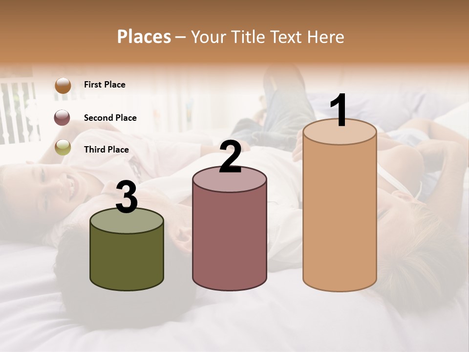 Man Lying In Bed With Two Young Girls Smiling PowerPoint Template