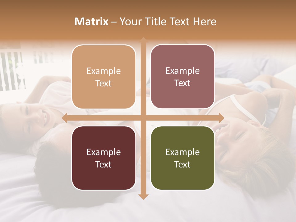 Man Lying In Bed With Two Young Girls Smiling PowerPoint Template