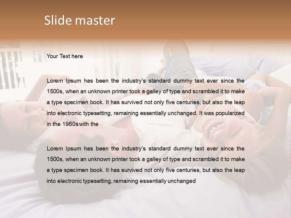 Man Lying In Bed With Two Young Girls Smiling PowerPoint Template