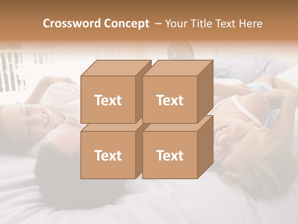 Man Lying In Bed With Two Young Girls Smiling PowerPoint Template