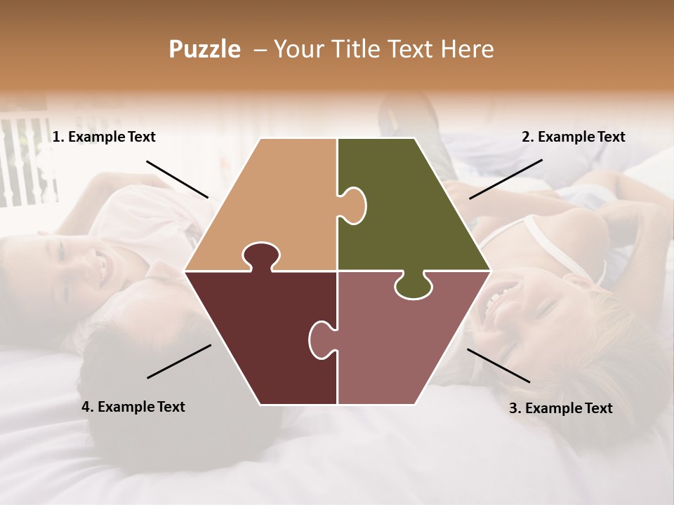 Man Lying In Bed With Two Young Girls Smiling PowerPoint Template