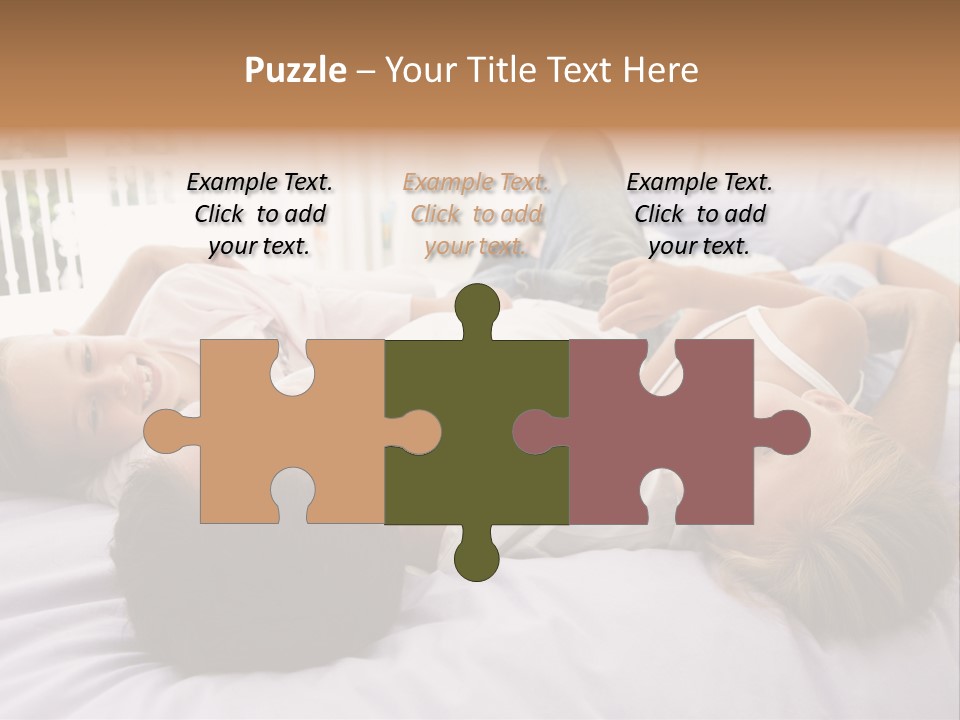 Man Lying In Bed With Two Young Girls Smiling PowerPoint Template