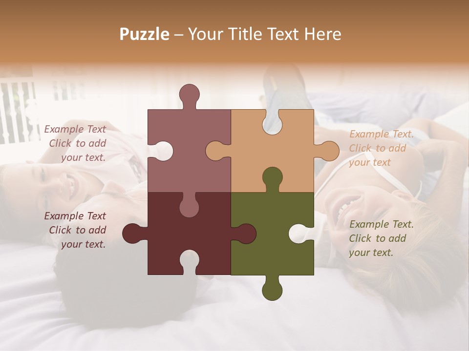 Man Lying In Bed With Two Young Girls Smiling PowerPoint Template