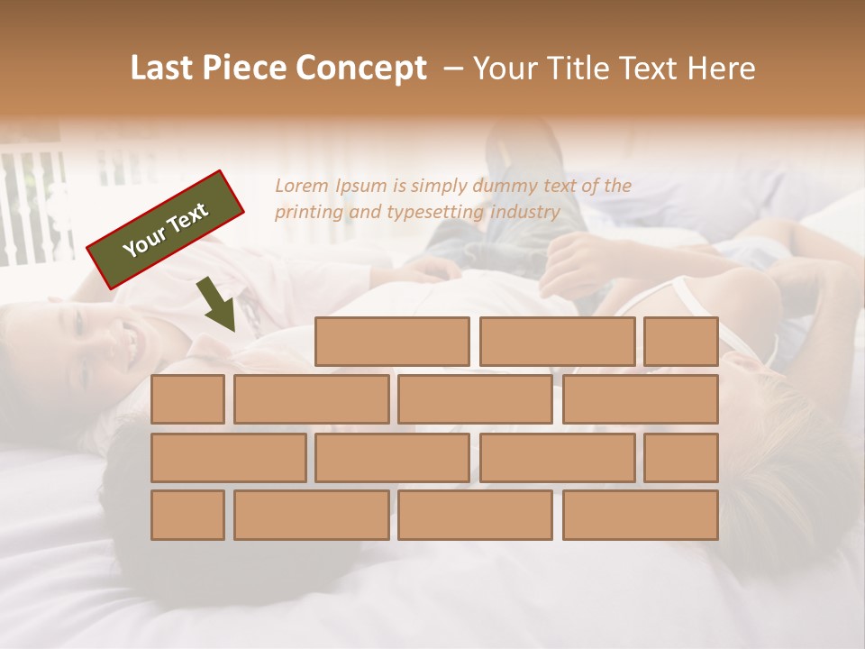 Man Lying In Bed With Two Young Girls Smiling PowerPoint Template