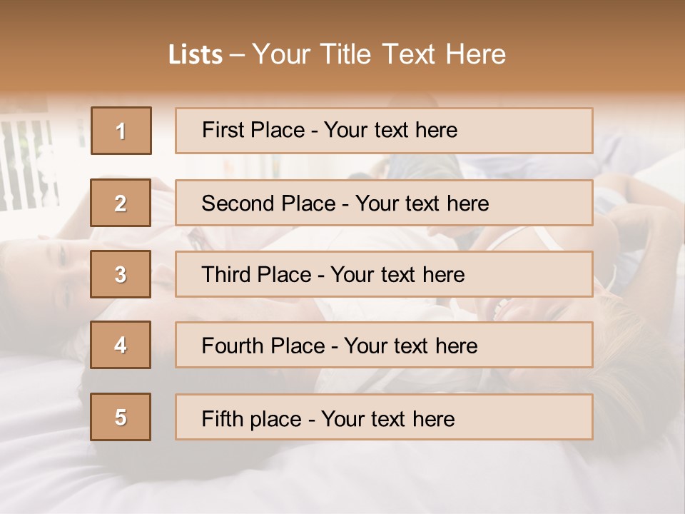 Man Lying In Bed With Two Young Girls Smiling PowerPoint Template