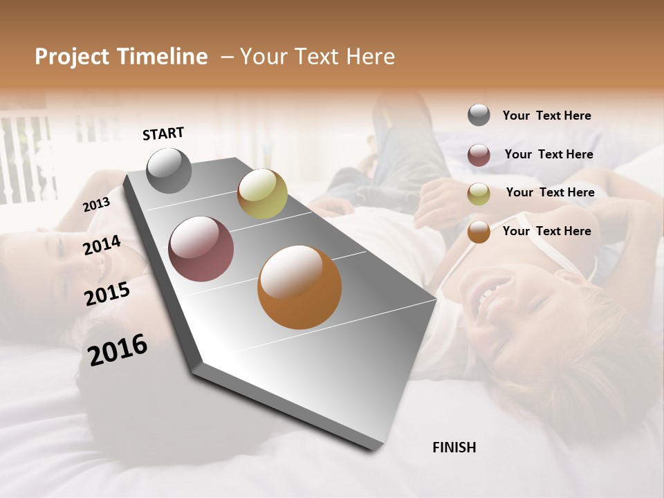 Man Lying In Bed With Two Young Girls Smiling PowerPoint Template