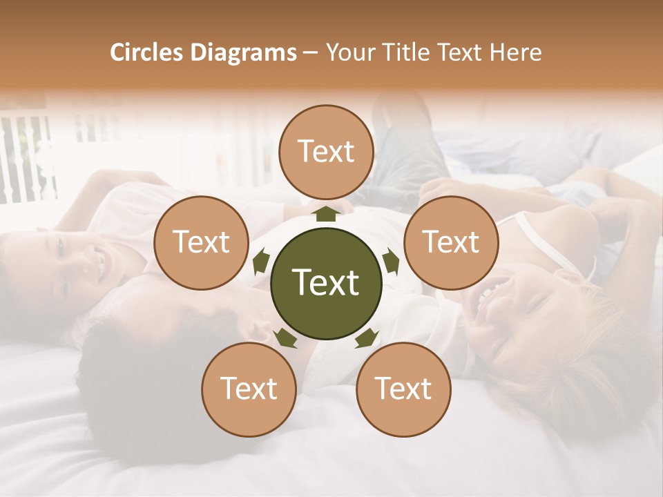 Man Lying In Bed With Two Young Girls Smiling PowerPoint Template