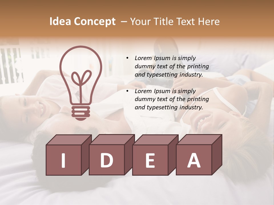 Man Lying In Bed With Two Young Girls Smiling PowerPoint Template