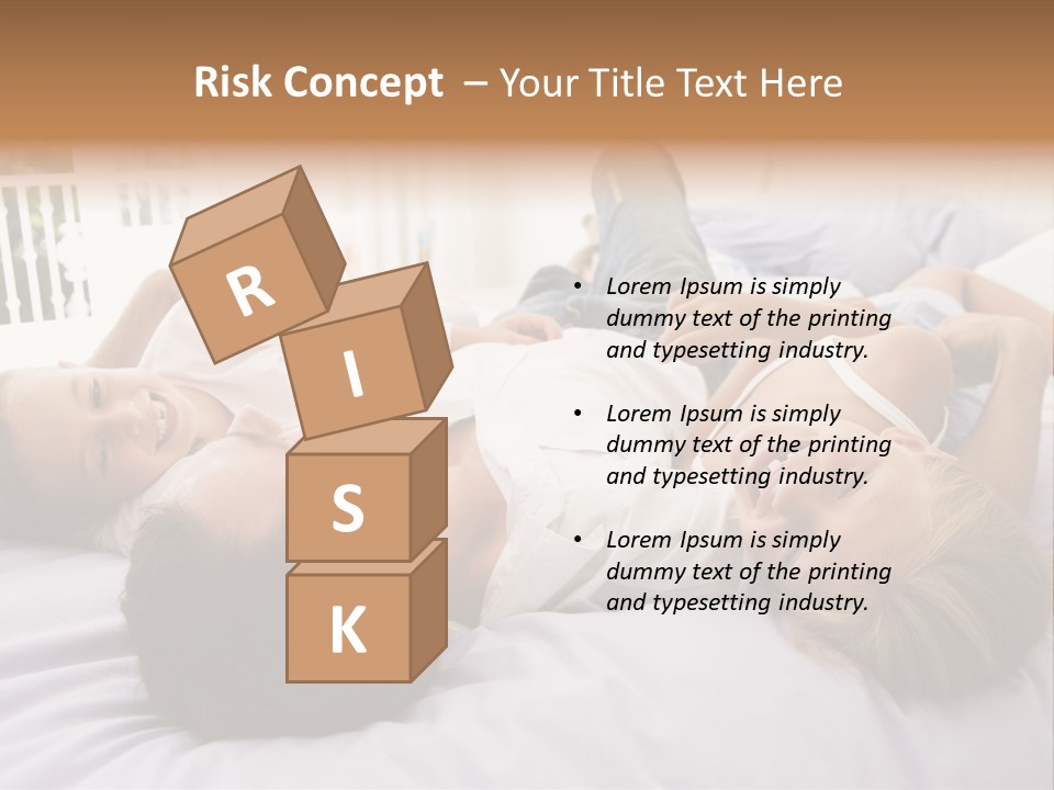 Man Lying In Bed With Two Young Girls Smiling PowerPoint Template