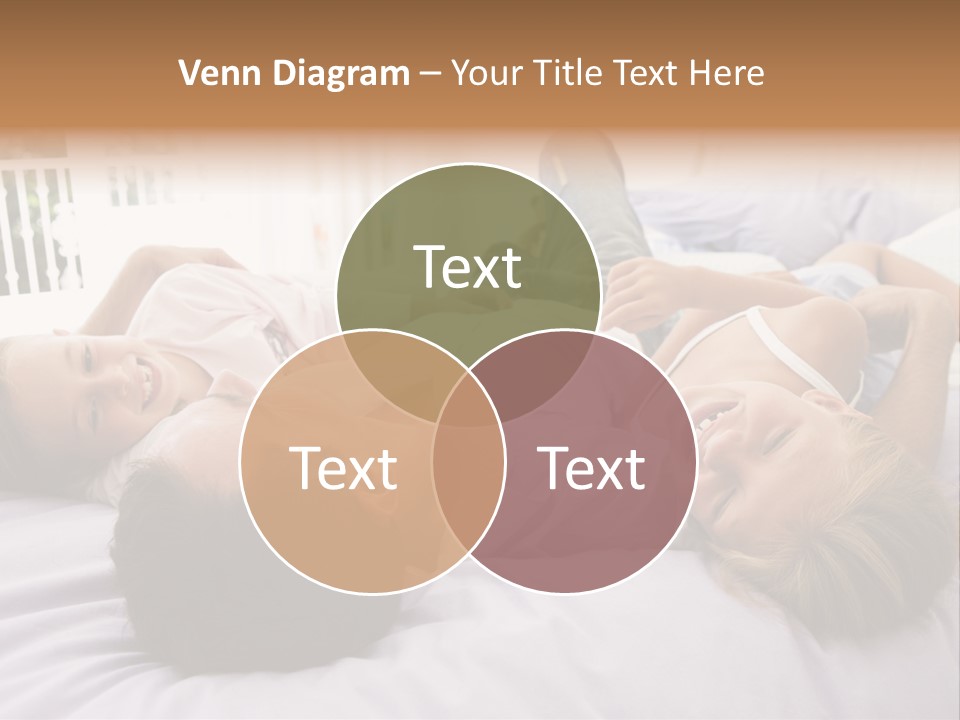 Man Lying In Bed With Two Young Girls Smiling PowerPoint Template