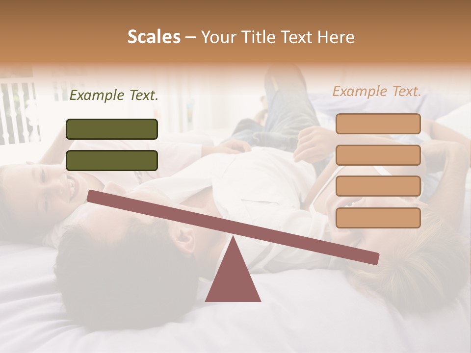 Man Lying In Bed With Two Young Girls Smiling PowerPoint Template