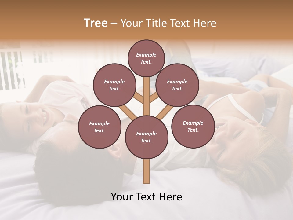 Man Lying In Bed With Two Young Girls Smiling PowerPoint Template