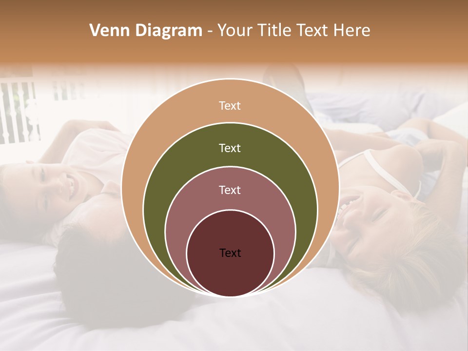 Man Lying In Bed With Two Young Girls Smiling PowerPoint Template