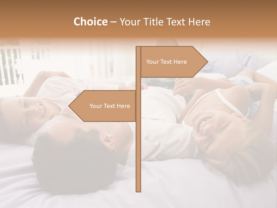 Man Lying In Bed With Two Young Girls Smiling PowerPoint Template