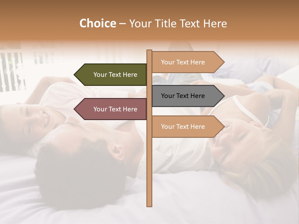 Man Lying In Bed With Two Young Girls Smiling PowerPoint Template