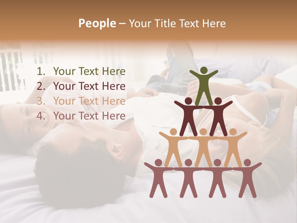 Man Lying In Bed With Two Young Girls Smiling PowerPoint Template