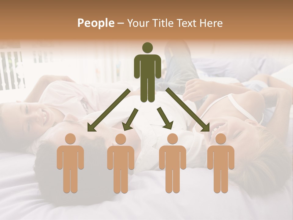 Man Lying In Bed With Two Young Girls Smiling PowerPoint Template