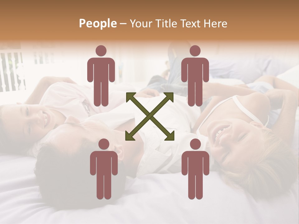 Man Lying In Bed With Two Young Girls Smiling PowerPoint Template