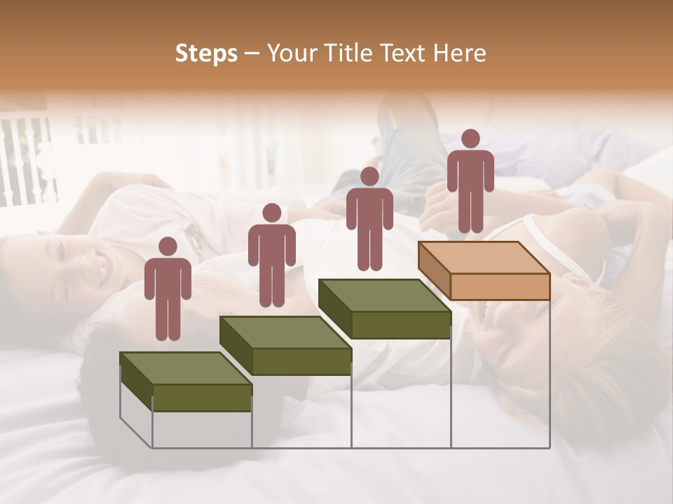 Man Lying In Bed With Two Young Girls Smiling PowerPoint Template