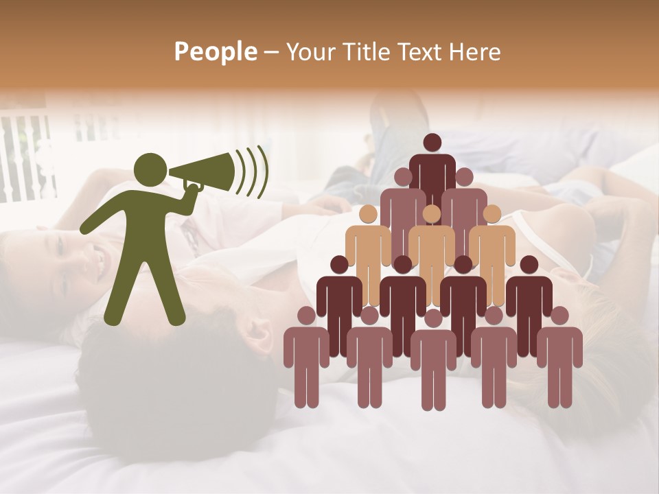 Man Lying In Bed With Two Young Girls Smiling PowerPoint Template