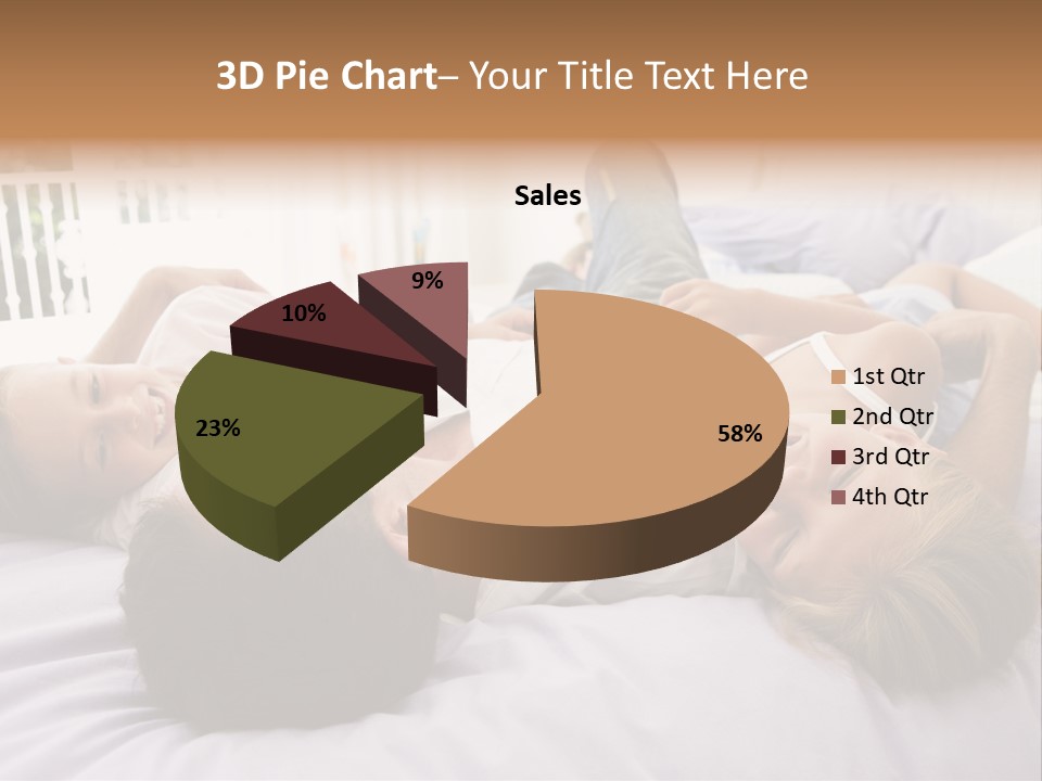 Man Lying In Bed With Two Young Girls Smiling PowerPoint Template