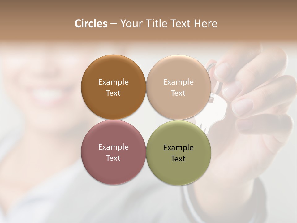 Photo Of Happy Woman├В??S Hand Holding New Key And Pointing It At Camera PowerPoint Template