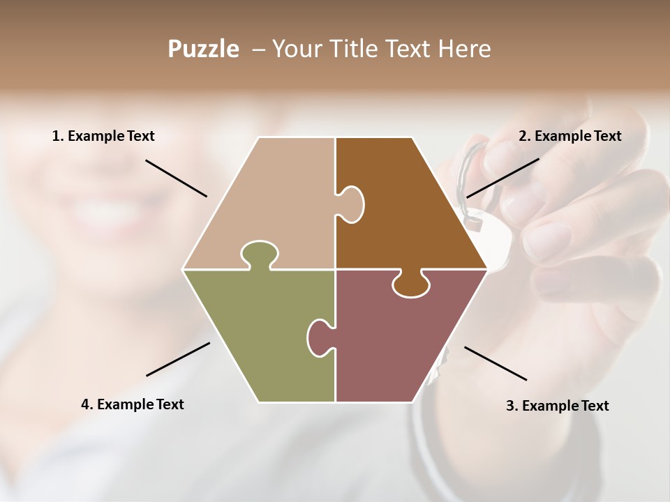 Photo Of Happy Woman├В??S Hand Holding New Key And Pointing It At Camera PowerPoint Template